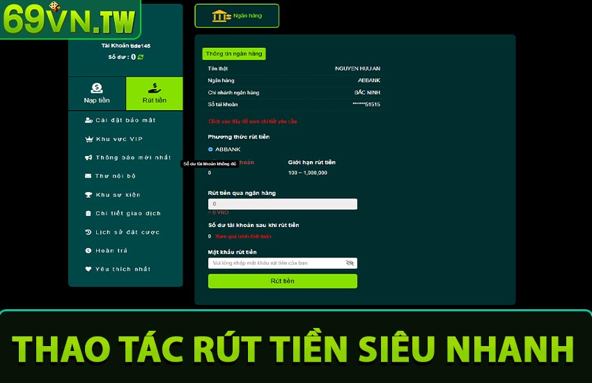 Các bước rút tiền siêu nhanh