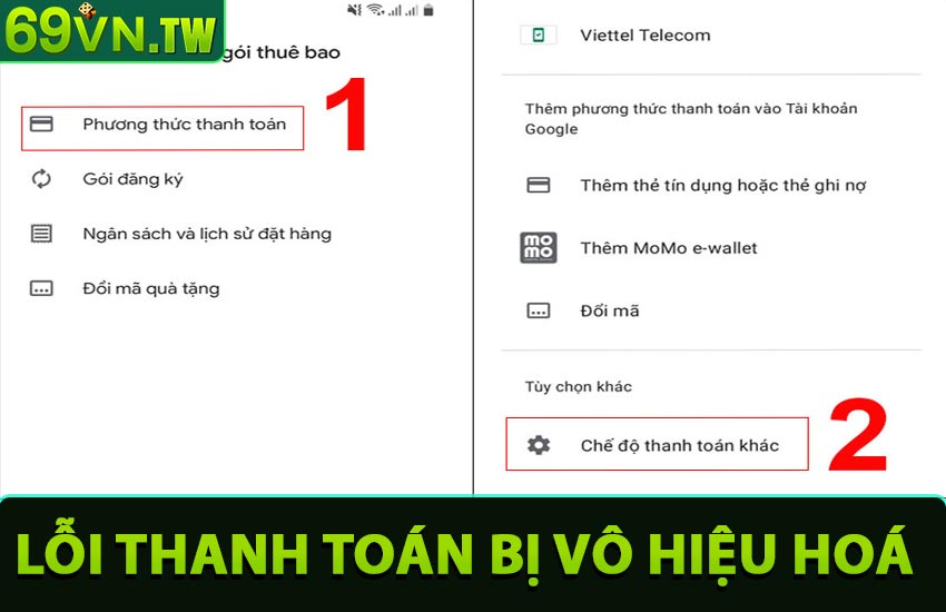 Lỗi thanh toán bị vô hiệu hoá