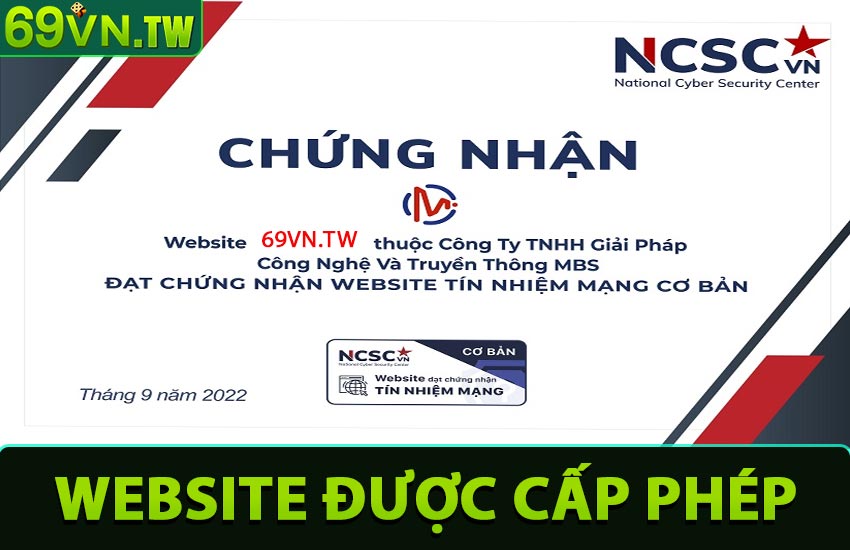 Trang web 69vn.tw được bộ công thương cấp phép